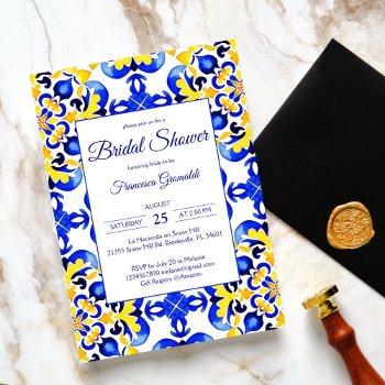 talavera azulejo blue tiles mexican bridal shower invitation