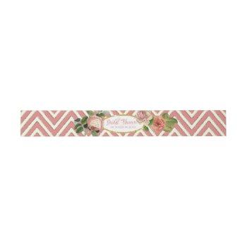 tea party bridal shower chevron stripes rose invitation belly band