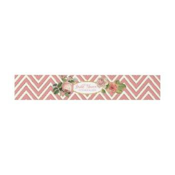 tea party bridal shower chevron stripes rose invitation belly band