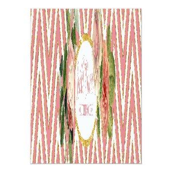 Tea Party Bridal Shower Chevron Stripes Rose Invitation Belly Band Front View