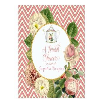 Tea Party Bridal Shower Chevron Stripes Rose Napkins Front View