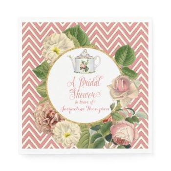 tea party bridal shower chevron stripes rose napkins