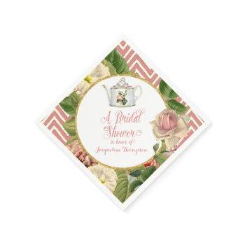 tea party bridal shower chevron stripes rose paper napkins