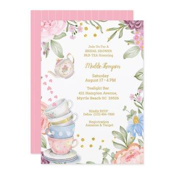 tea party elegant pink green bridal shower     invitation