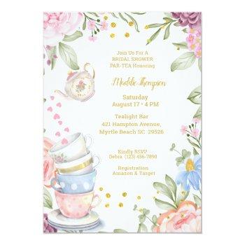 Tea Party Elegant Pink Green Bridal Shower Invitation Front View