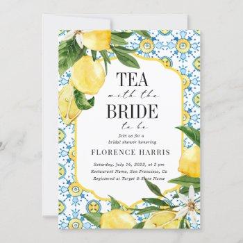 tea party yellow lemon mediterranean bridal shower invitation