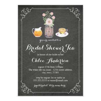 Teacup Chalkboard Bridal Shower Tea Party Invite Front View