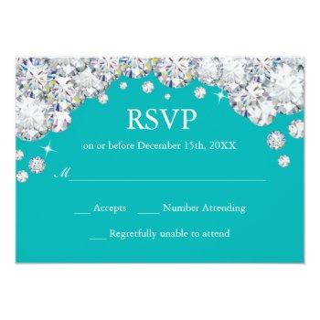 Teal And Silver Diamond Glitter Rsvp Card Front View