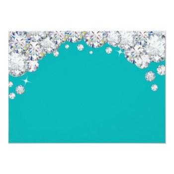 Teal And Silver Diamond Glitter Rsvp Card Front View