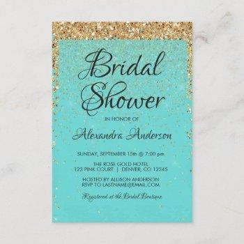 teal blue girly glitter sparkle bridal shower invitation