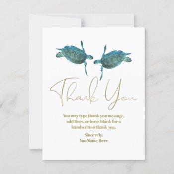 teal blue sea turtles gold beach wedding thank you invitation