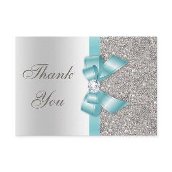 teal faux bow silver diamonds thank you