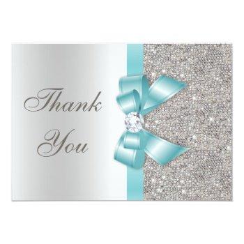 Teal Faux Bow Silver Diamonds Thank You Front View