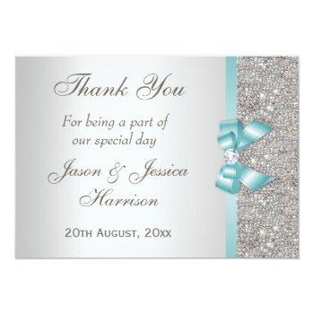 Teal Faux Bow Silver Diamonds Thank You Front View