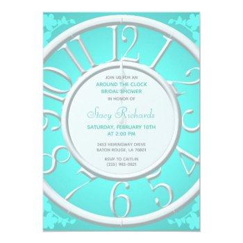 Teal Floral Around The Clock Bridal Shower Invite Front View