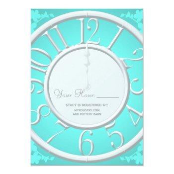 Teal Floral Around The Clock Bridal Shower Invite Front View