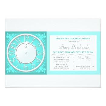 Teal Floral Around The Clock Shower Invite Front View