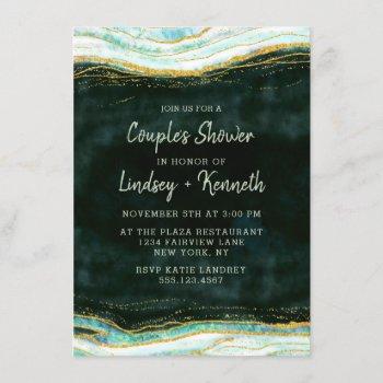 teal green & gold agate couple's wedding shower invitation