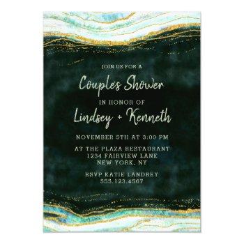 Teal Green & Gold Agate Couple's Wedding Shower Invitation Front View