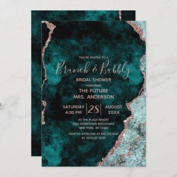 teal green rose gold brunch & bubbly bridal shower invitation