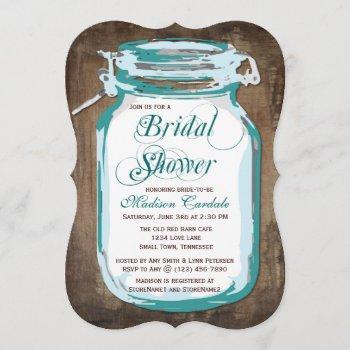 teal mason jar rustic bridal shower invitations
