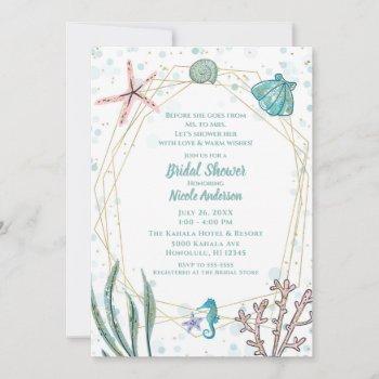 teal & pink under the sea whimsical bridal shower  invitation