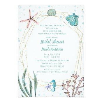 Teal & Pink Under The Sea Whimsical Bridal Shower  Invitation Front View