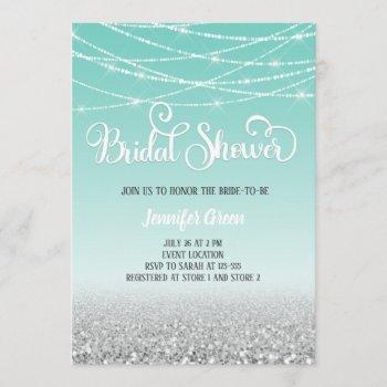 teal silver glitter bridal shower invitation