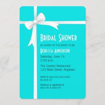 teal with white ribbon & bow bridal shower invitation