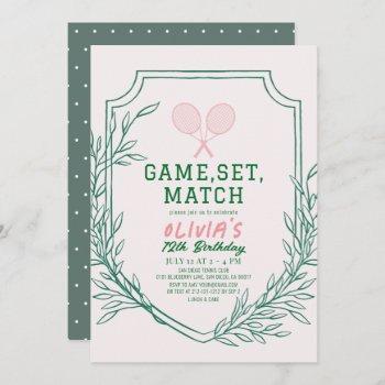 tennis racquet retro pink & green girl birthday invitation