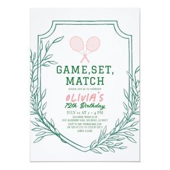 Tennis Racquet Retro Pink & Green Girl Birthday Invitation Front View