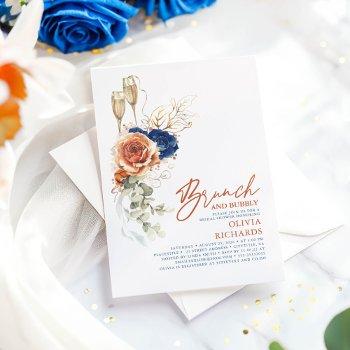 terracotta & blue brunch and bubbly bridal shower invitation