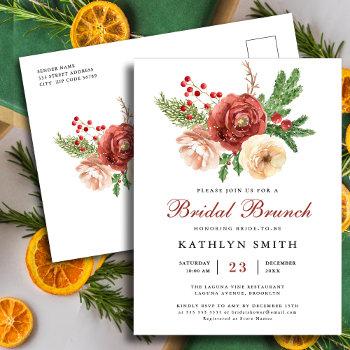  terracotta floral pine bough bridal brunch invitation postcard