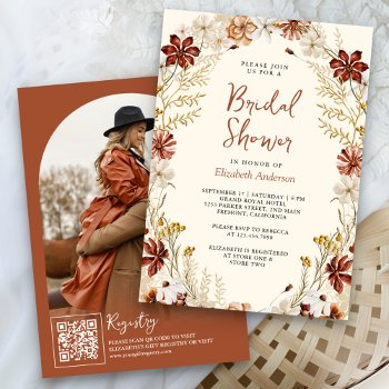 terracotta floral wildflower cream bridal shower invitation