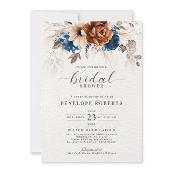 terracotta navy blue pampas grass bridal shower invitation