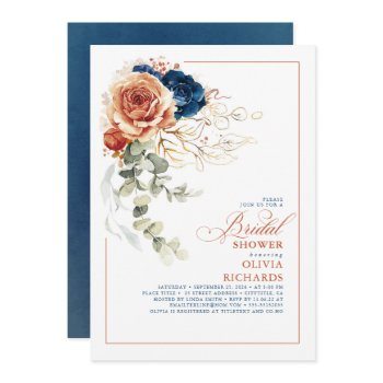 terracotta orange navy blue fall bridal shower invitation