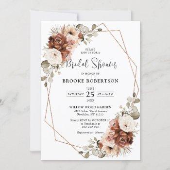 terracotta pampas grass geometric bridal shower    invitation