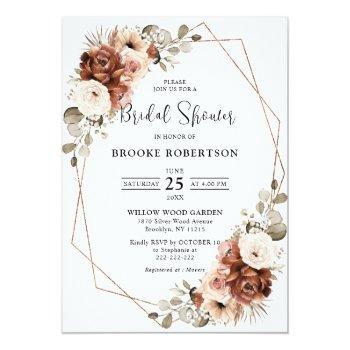 Terracotta Pampas Grass Geometric Bridal Shower    Invitation Front View