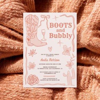 terracotta scribbles boots bubbly bridal shower invitation