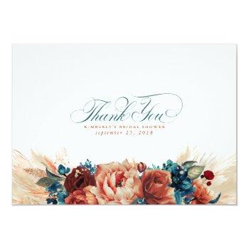 Terracotta Teal Blue Floral Boho Small Thank You Front View