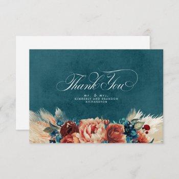 terracotta teal floral boho wedding thank you