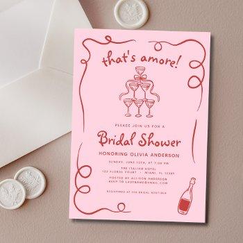 that's amore italian hand drawn pink bridal shower invitation