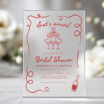 that's amore italian hand drawn red bridal shower acrylic invitations