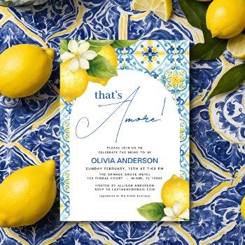 that's amore italian lemon blue tile bridal shower invitation