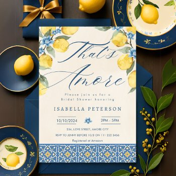 that's amore italy blue tiles floral bridal shower invitation