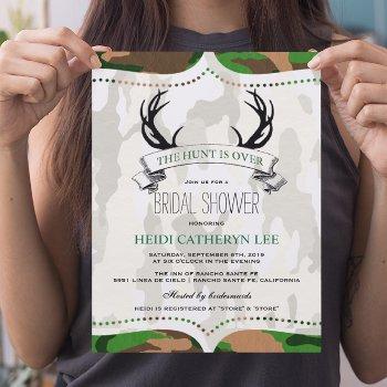 "the hunt is over" rustic camo bridal shower invitation