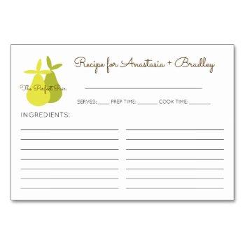 the perfect pair pears bridal shower recipe cards