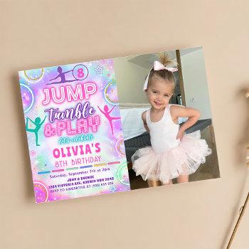 tie dye gymnastics jump birthday party photo invitation