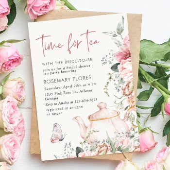 time for tea boho floral bridal shower invitation