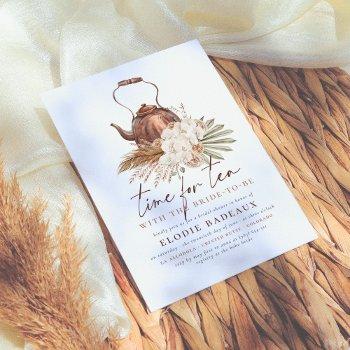 time for tea boho floral terracotta bridal shower  invitation